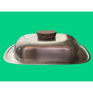 Vintage Japan stainless steel butter dish teak MCM Scandinavian danish modern